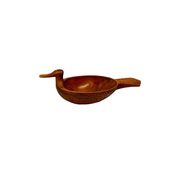 Vintage Hand Carved Yugoslavian Solid Wood Bowl Folk Duck Nut Dish Trinket Dish - Picture 1 of 6